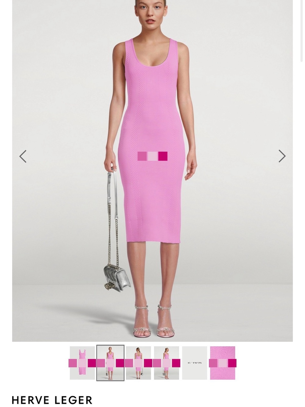 Herve Leger Bright Pink Scoop-Neck Bandage Midi Dress